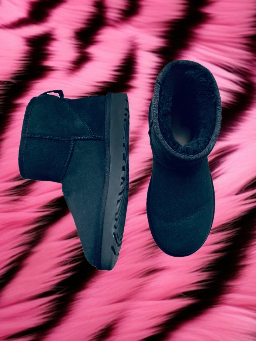 UGG Classic Mini II Black Suede Boots in Good Gently Worn Condition